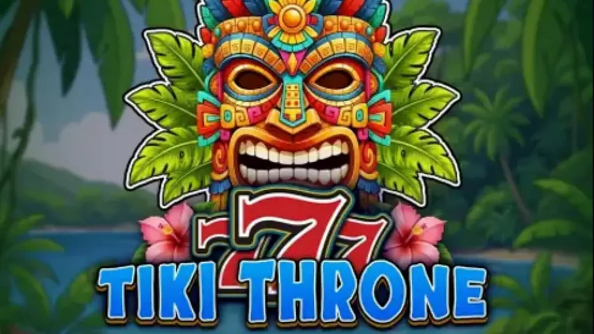Tampilan visual slot 777 – Tiki Throne dengan tema pulau tropis dan simbol klasik